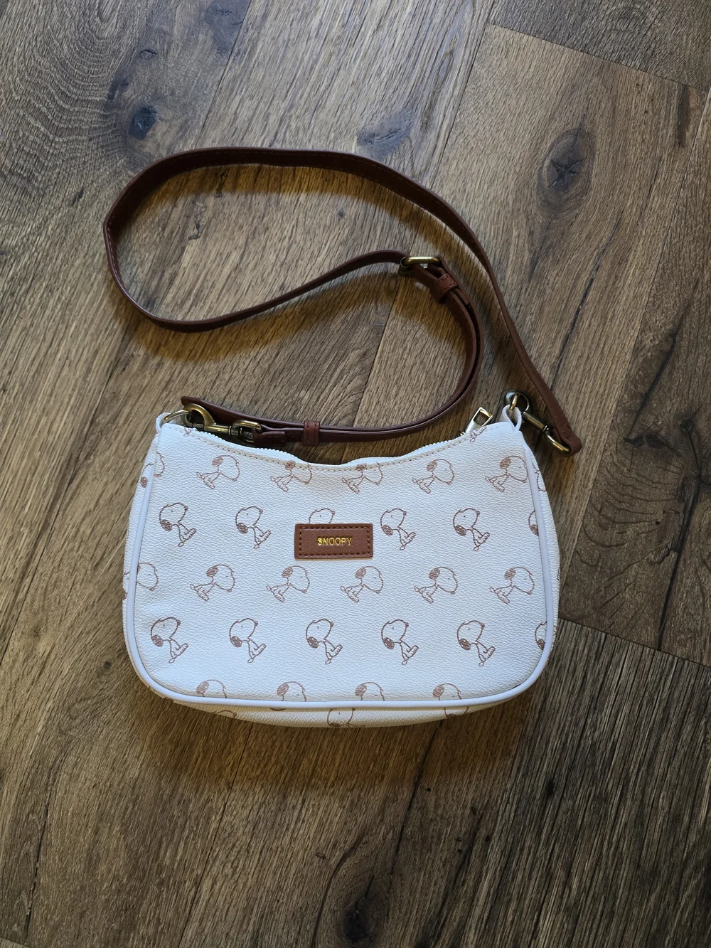 Snoopy White Crossbody Bag with Brown Strap